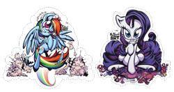 Size: 800x422 | Tagged: safe, artist:my-stupid-art, rainbow dash, rarity, pegasus, pony, unicorn, feather, pillow, simple background