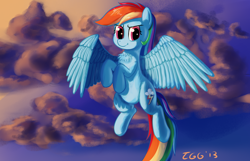 Size: 1196x768 | Tagged: safe, artist:tggeko, rainbow dash, pegasus, pony, detailed background, female, mare, solo