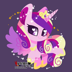 Size: 2449x2449 | Tagged: safe, artist:snow angel, princess cadance, alicorn, pony, chibi, crown, cute, cutedance, female, heart eyes, jewelry, mare, raised hoof, regalia, simple background, smiling, solo, wingding eyes