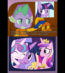 Size: 1920x2160 | Tagged: safe, edit, edited screencap, screencap, princess cadance, princess flurry heart, spike, twilight sparkle, twilight sparkle (alicorn), alicorn, dragon, pony, a flurry of emotions, discovery family logo, hug, parody, screencap comic, the simpsons