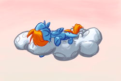 Size: 1200x800 | Tagged: safe, artist:weedgoku1488, rainbow dash, pegasus, pony, cloud, sleeping, solo