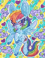 Size: 2480x3232 | Tagged: safe, artist:dolcisprinkles, rainbow dash, pegasus, pony, flying, heart eyes, solo, traditional art, wingding eyes