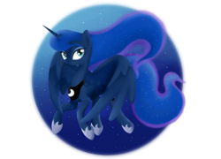 Size: 1024x737 | Tagged: safe, artist:bonsia-lucky, princess luna, alicorn, pony, female, flying, mare, night, solo, stars