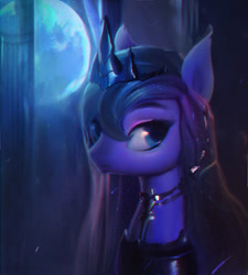 Size: 774x859 | Tagged: safe, artist:lmgchikess, princess luna, alicorn, pony, chromatic aberration, collar, female, full moon, looking at you, mare, moon, solo