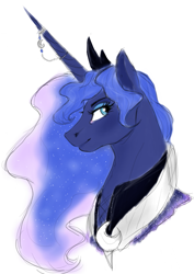 Size: 1165x1648 | Tagged: safe, artist:colourssx, princess luna, alicorn, pony, bust, horn jewelry, jewelry, portrait, simple background, solo