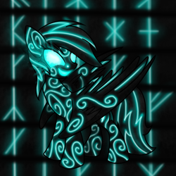 Size: 2000x2000 | Tagged: safe, artist:wojtovix, rainbow dash, pegasus, pony, futhark, glowing eyes, runes