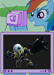 Size: 437x599 | Tagged: safe, rainbow dash, pegasus, pony, crossover, exploitable meme, eye brawl, skylanders, tv meme