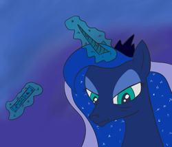 Size: 2100x1800 | Tagged: safe, artist:ononim, princess luna, alicorn, pony, annoyed, bags under eyes, coffee, crown, female, frown, gradient background, instant coffee, jewelry, luna is not amused, magic, mare, regalia, solo, unamused