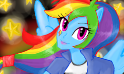 Size: 854x512 | Tagged: safe, rainbow dash, equestria girls, blue skin, clothes, female, multicolored hair