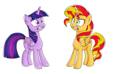 Size: 5000x3041 | Tagged: safe, artist:mixiepie, derpibooru import, sunset shimmer, twilight sparkle, twilight sparkle (alicorn), alicorn, pony, alicornified, race swap, shimmercorn, simple background, transparent background