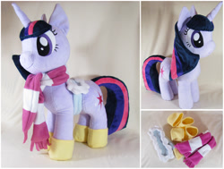 Size: 1516x1147 | Tagged: safe, artist:magnastorm, derpibooru import, twilight sparkle, boots, clothes, irl, photo, plushie, saddle, scarf, solo