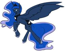 Size: 2671x2089 | Tagged: safe, artist:lrusu, princess luna, alicorn, pony, flying, high res, simple background, solo, transparent background