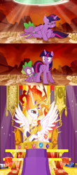 Size: 638x1452 | Tagged: safe, derpibooru import, nightmare star, princess celestia, spike, twilight sparkle, twilight sparkle (alicorn), alicorn, dragon, pony, the cutie re-mark, exploitable meme, female, mare, meme, twilight sees the future