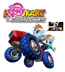 Size: 709x780 | Tagged: safe, edit, rainbow dash, pegasus, pony, car, crossover, kart, luigi, luigidash, maridash, mario, mario kart, mario kart double dash, parody, photoshop, rainbow road, super mario bros.