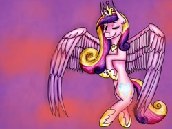 Size: 900x672 | Tagged: safe, artist:laroisbeaute, princess cadance, alicorn, pony, female, mare, one eye closed, solo, spread wings, wings, wink