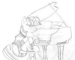 Size: 1486x1197 | Tagged: safe, artist:baratus93, derpibooru import, twilight sparkle, twilight sparkle (alicorn), alicorn, pony, female, mare, piano, sketch