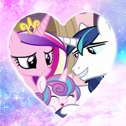 Size: 894x894 | Tagged: safe, artist:catdragon4, princess cadance, princess flurry heart, shining armor, alicorn, pony, unicorn, family, female, male, shiningcadance, shipping, straight