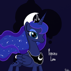 Size: 900x900 | Tagged: safe, artist:thewake96, princess luna, alicorn, pony, cutie mark, digital art, jewelry, regalia, smiling, solo, wallpaper