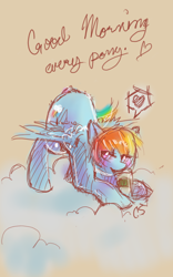 Size: 800x1280 | Tagged: safe, artist:busoni, rainbow dash, pegasus, pony, bedroom eyes, blushing, coffee, heart