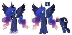 Size: 1024x500 | Tagged: safe, artist:xxmissteaxx, princess luna, alicorn, pony, alternate design, female, mare, missing accessory, simple background, smiling, solo, spread wings, transparent background, wings