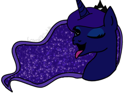 Size: 552x413 | Tagged: safe, artist:legendoflink, princess luna, alicorn, pony, looking at you, one eye closed, open mouth, simple background, solo, tongue out, transparent background, wink
