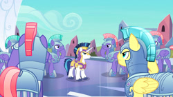 Size: 1920x1080 | Tagged: safe, screencap, shining armor, pegasus, pony, unicorn, the times they are a changeling, armor, crystal guard, crystal guard armor, guard, helmet