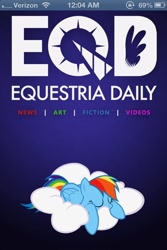 Size: 640x960 | Tagged: safe, rainbow dash, pegasus, pony, app, cloud, cute, equestria daily, ios, iphone, sleeping, sleepydash, solo