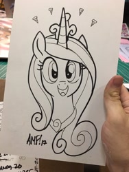 Size: 900x1200 | Tagged: safe, artist:tonyfleecs, princess cadance, alicorn, pony, bust, cute, cutedance, food, happy, looking at you, open mouth, pizza, smiling, solo, traditional art