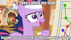 Size: 960x539 | Tagged: safe, derpibooru import, screencap, twilight sparkle, arson, image macro, meme, solo, twilight gone mad, twilight snapple