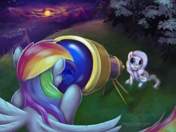 Size: 1280x960 | Tagged: safe, artist:stasushka, rainbow dash, oc, oc:shooting star, pegasus, pony, telescope