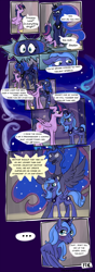 Size: 720x2034 | Tagged: safe, artist:chromaflow, princess luna, twilight sparkle, twilight sparkle (alicorn), alicorn, pony, blushing, comic, s1 luna