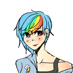 Size: 600x600 | Tagged: safe, artist:astrosexy, rainbow dash, clothes, female, humanized, multicolored hair, simple background