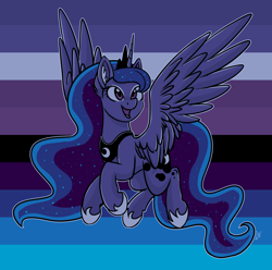 Size: 1024x1015 | Tagged: safe, artist:whitehershey, princess luna, alicorn, pony, color palette, flying, happy, open mouth, solo