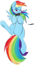 Size: 1010x1920 | Tagged: dead source, safe, artist:kryptchild, rainbow dash, pegasus, pony, collar, leash, on back, pet play, pet-dash, sexy, simple background, solo, stupid sexy rainbow dash