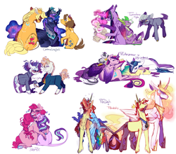 Size: 2269x2001 | Tagged: safe, artist:eqq_scremble, derpibooru exclusive, applejack, caramel, flam, flim, fluttershy, limestone pie, pinkie pie, princess cadance, princess celestia, princess luna, rainbow dash, rarity, shining armor, spike, starlight glimmer, svengallop, twilight sparkle, twilight sparkle (alicorn), zecora, alicorn, classical unicorn, dragon, earth pony, pegasus, pony, unicorn, zebra, alternate design, alternate universe, angry, beard, book, carameluna, caramelunajack, clothes, cloven hooves, collar, colored hooves, crack shipping, crossed arms, crown, crying, drunk, drunker dash, facial hair, female, flamlestia, flim flam brothers, flimdash, floating crown, flutterarmor, glasses, glimmerpie, hug, jewelry, laughing, leonine tail, lesbian, lunajack, magic, male, moustache, ot4, paper, polyamory, pony pile, pullover, rarigallop, regalia, scowl, shiningcadance, shipping, simple background, soul bond au, straight, stubble, suit, tired, twimestone, unshorn fetlocks, zecadance