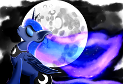 Size: 4800x3300 | Tagged: safe, artist:raptorpwn3, princess luna, alicorn, pony, absurd resolution, ethereal mane, eyes closed, female, mare, mare in the moon, moon, profile, sitting, solo