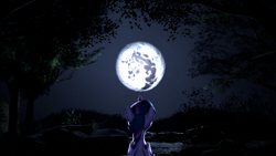 Size: 3840x2160 | Tagged: dead source, safe, artist:kit1212, derpibooru import, twilight sparkle, twilight sparkle (alicorn), alicorn, pony, 3d, female, full moon, looking up, mare, mare in the moon, moon, night, solo, source filmmaker, tree