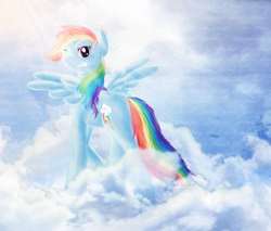 Size: 840x714 | Tagged: safe, artist:eliasilen, rainbow dash, pegasus, pony, blue coat, cloud, cloudy, female, mare, multicolored mane, solo