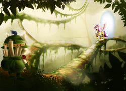 Size: 4959x3581 | Tagged: safe, artist:casparraillen, princess cadance, alicorn, pony, absurd resolution, armor, crossover, female, forest, jungle, league of legends, leaves, mare, portal, scenery, scroll, story included, sun ray, teemo, tree, tree branch, vine