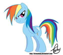 Size: 1000x882 | Tagged: dead source, safe, artist:bronyfang, rainbow dash, pegasus, pony, female, mare, signature, simple background, smiling, solo, transparent background