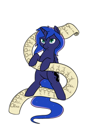 Size: 932x1234 | Tagged: safe, artist:neuro, princess luna, alicorn, pony, a royal problem, colored pupils, female, mare, missing accessory, scroll, simple background, solo, transparent background