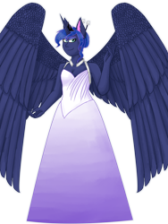 Size: 2448x3264 | Tagged: safe, artist:cornerverse, princess luna, anthro, clothes, dress, female, gala dress, simple background, solo, transparent background