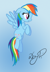 Size: 608x864 | Tagged: safe, artist:dzejpi, rainbow dash, pegasus, pony, blue coat, female, mare, multicolored mane, swapped cutie marks