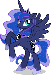 Size: 4474x6556 | Tagged: safe, artist:illumnious, princess luna, alicorn, pony, absurd resolution, female, mare, official art, rearing, simple background, smiling, solo, spread wings, transparent background, vector, wings
