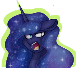 Size: 1024x922 | Tagged: safe, artist:masyaataman, princess luna, alicorn, pony, bubble, floppy ears, frown, majestic as fuck, open mouth, simple background, solo, transparent background