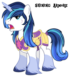 Size: 974x1071 | Tagged: safe, artist:starling-sentry-yt, shining armor, pony, unicorn, alternate design, alternate hairstyle, armor, badass, misspelling, scar, simple background, solo, transparent background