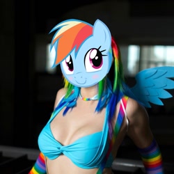 Size: 1024x1024 | Tagged: artist needed, safe, edit, rainbow dash, human, bra, breasts, cleavage, clothes, cosplay, female, irl, irl human, photo, solo, underwear