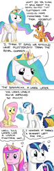 Size: 800x2544 | Tagged: safe, artist:hoofclid, flash sentry, fluttershy, princess cadance, princess celestia, scootaloo, shining armor, alicorn, pegasus, pony, unicorn, :, :t, blanket, boop, comic, cute, female, filly, happy, hat, hoof hold, hoof over mouth, knitting, lidded eyes, looking back, male, mare, notepad, on side, open mouth, raised eyebrow, reporter, self-boop, shining adorable, simple background, sleeping, smiling, stallion, thought bubble, unamused, white background