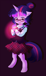 Size: 500x815 | Tagged: safe, artist:tsukuda, derpibooru import, twilight sparkle, anthro, unguligrade anthro, equestria girls, equestria girls ponified, magic capture device, pixiv, ponified, solo