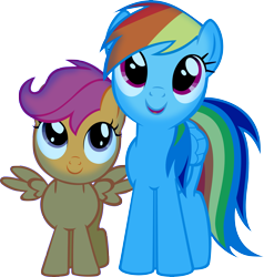 Size: 4907x5153 | Tagged: safe, artist:kishmond, rainbow dash, scootaloo, pegasus, pony, absurd resolution, duo, female, filly, foal, looking up, mare, simple background, transparent background, vector